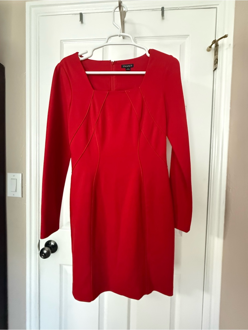 Tahari Vibrant Red Long-Sleeve Sheath Dress